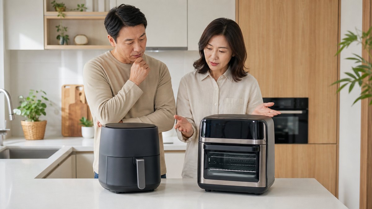 에어프라이어 오븐형 vs 바스켓형 주방 비교 장면