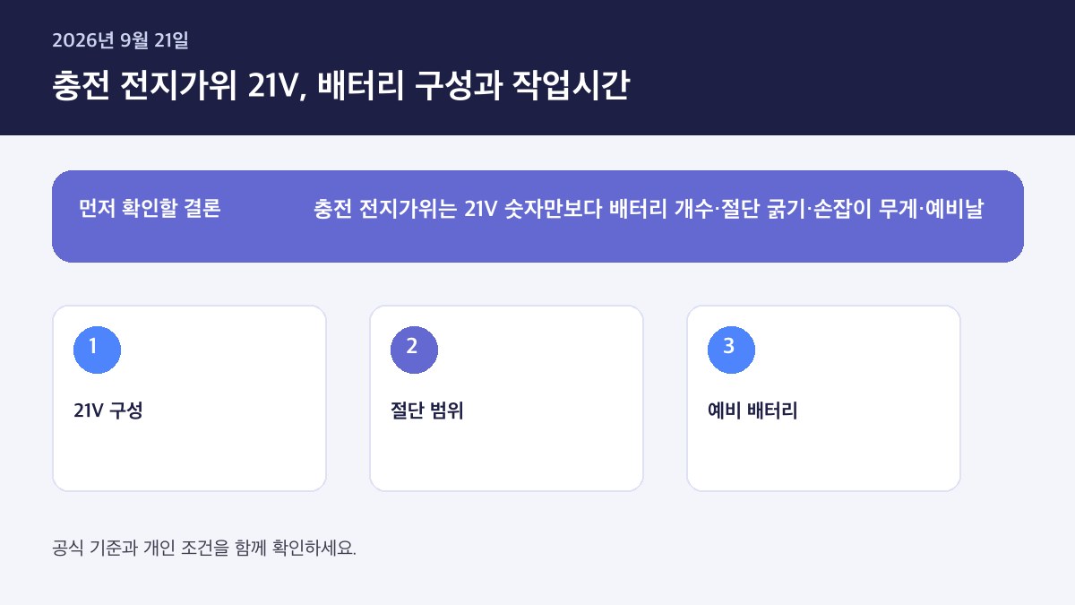 충전 전지가위 21V 배터리 구성 — 핵심 판단 인포그래픽