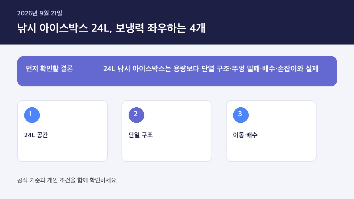 낚시 아이스박스 24L 보냉력 — 핵심 판단 인포그래픽